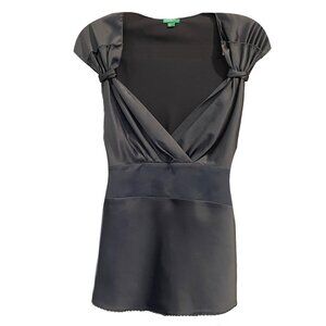 United Colors of Benetton Gunmetal Gray Satin Mock Wrap Top - Size Small